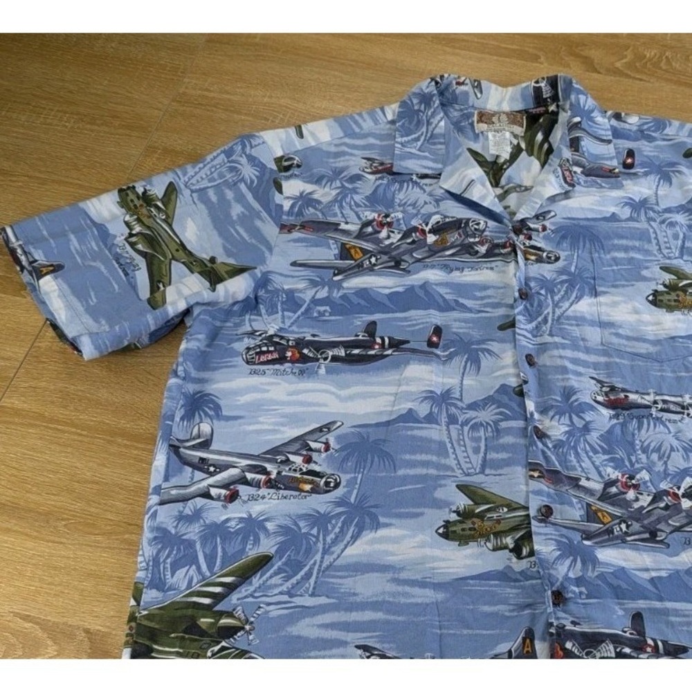 Kalaheo Hawaiian WWII Airplane Bomber Shirt Mens Size XXL Vintage Military USA